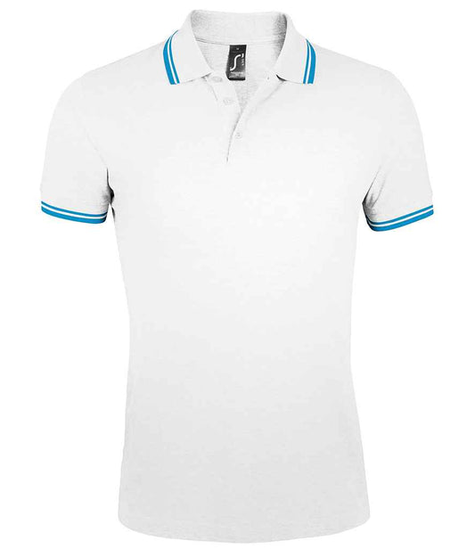 SOL'S Pasadena Tipped Cotton Piqué Polo Shirt | White/Aqua