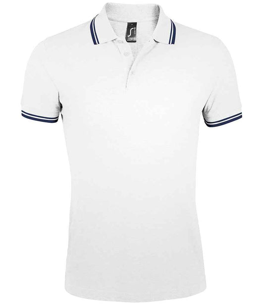 SOL'S Pasadena Tipped Cotton Piqué Polo Shirt | White/Navy