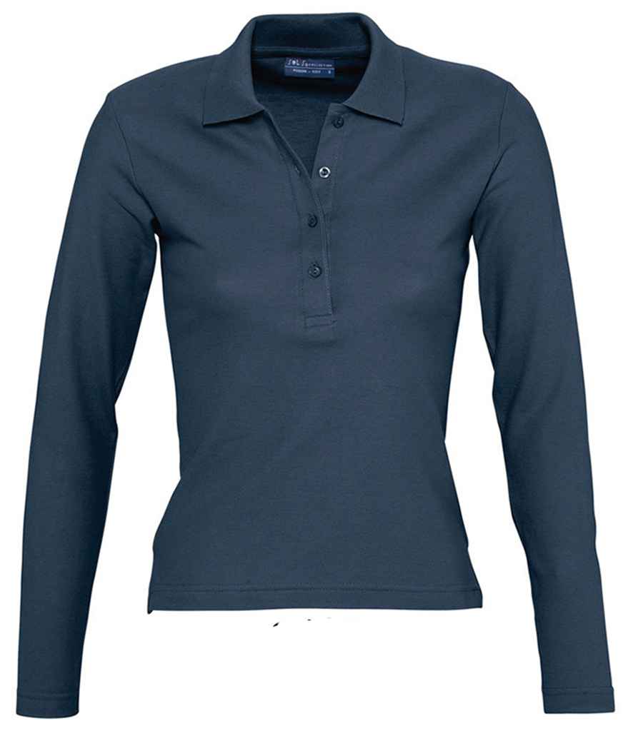 SOL'S Ladies Podium Long Sleeve Cotton Piqué Polo Shirt | Denim