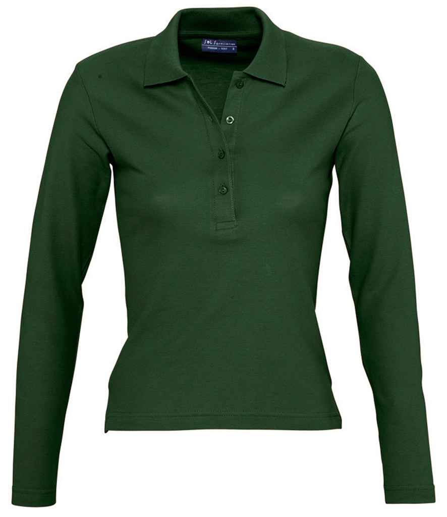 SOL'S Ladies Podium Long Sleeve Cotton Piqué Polo Shirt | Golf Green
