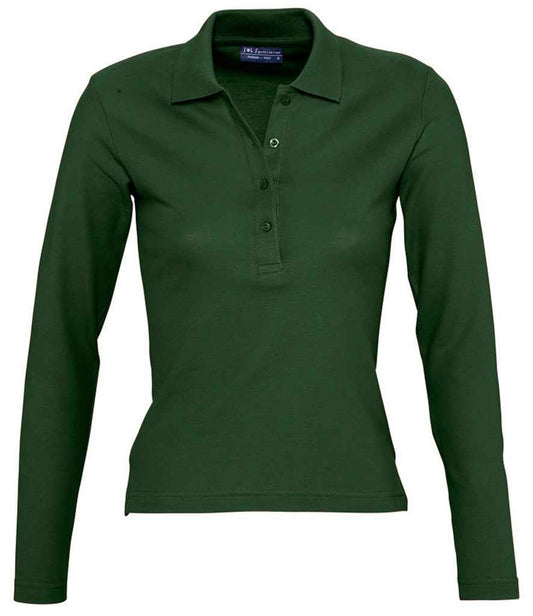 SOL'S Ladies Podium Long Sleeve Cotton Piqué Polo Shirt | Golf Green