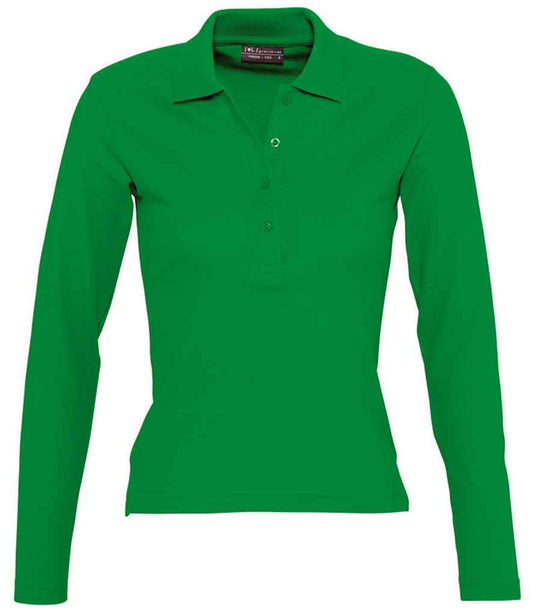 SOL'S Ladies Podium Long Sleeve Cotton Piqué Polo Shirt | Kelly Green
