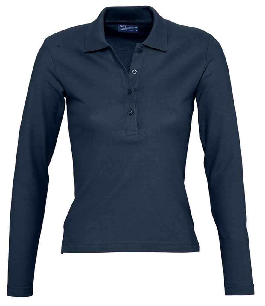 SOL'S Ladies Podium Long Sleeve Cotton Piqué Polo Shirt | Navy