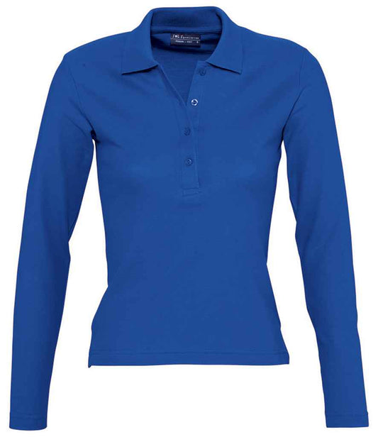 SOL'S Ladies Podium Long Sleeve Cotton Piqué Polo Shirt | Royal Blue