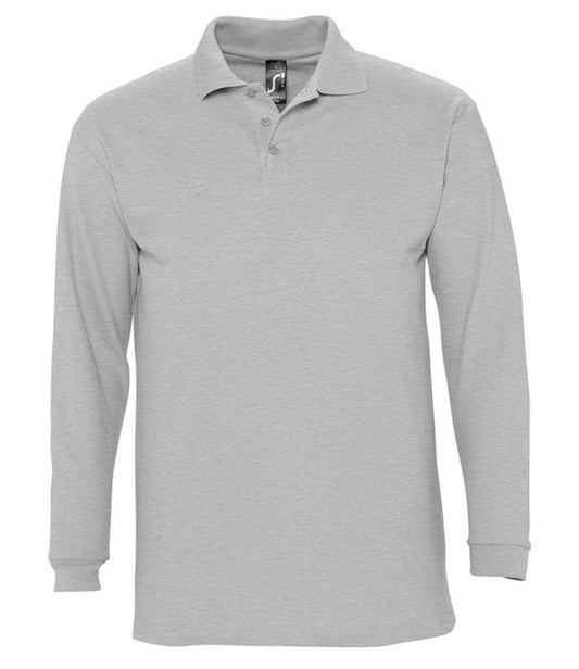 SOL'S Winter II Long Sleeve Cotton Piqué Polo Shirt | Grey Marl