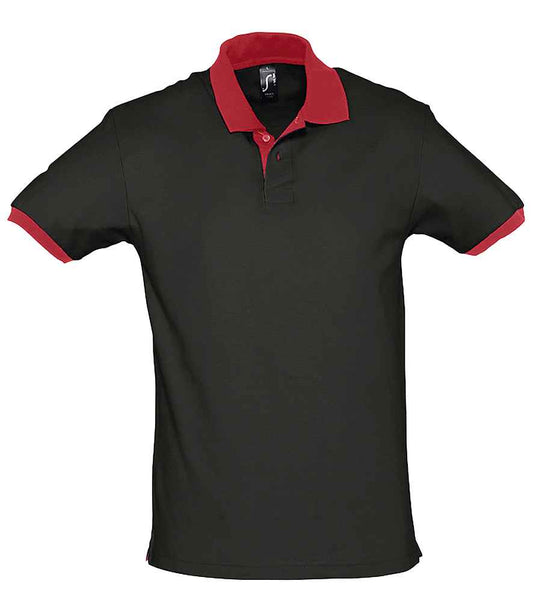 SOL'S Prince Contrast Cotton Piqué Polo Shirt | Black/Red