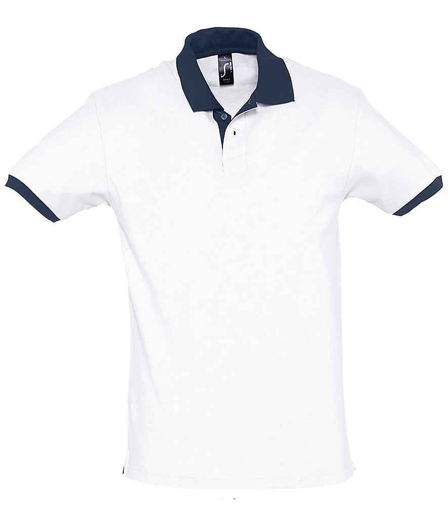 SOL'S Prince Contrast Cotton Piqué Polo Shirt | White/French Navy