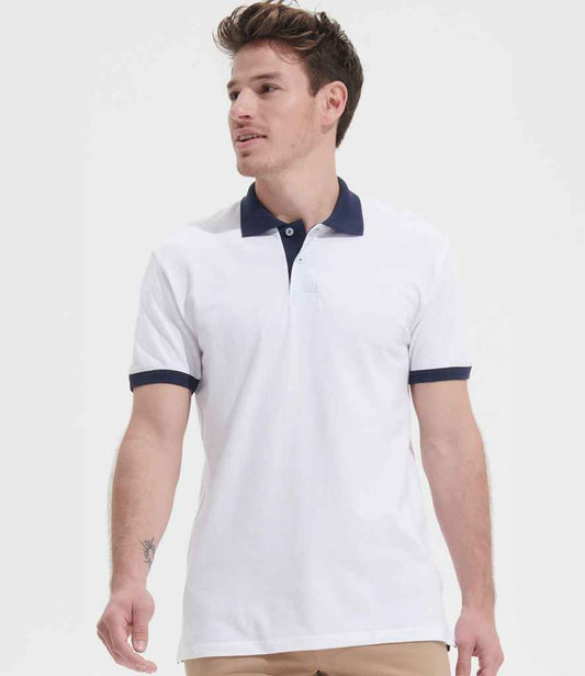 SOL'S Prince Contrast Cotton Piqué Polo Shirt | White/French Navy