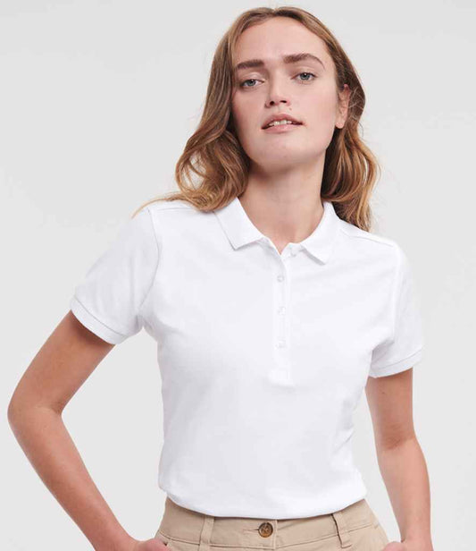 Russell Ladies Stretch Piqué Polo Shirt | White