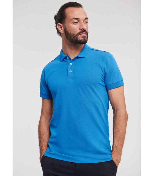 Russell Stretch Piqué Polo Shirt | Azure