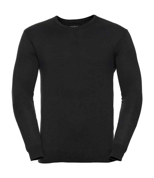 Russell Collection Cotton Acrylic V Neck Sweater | Black