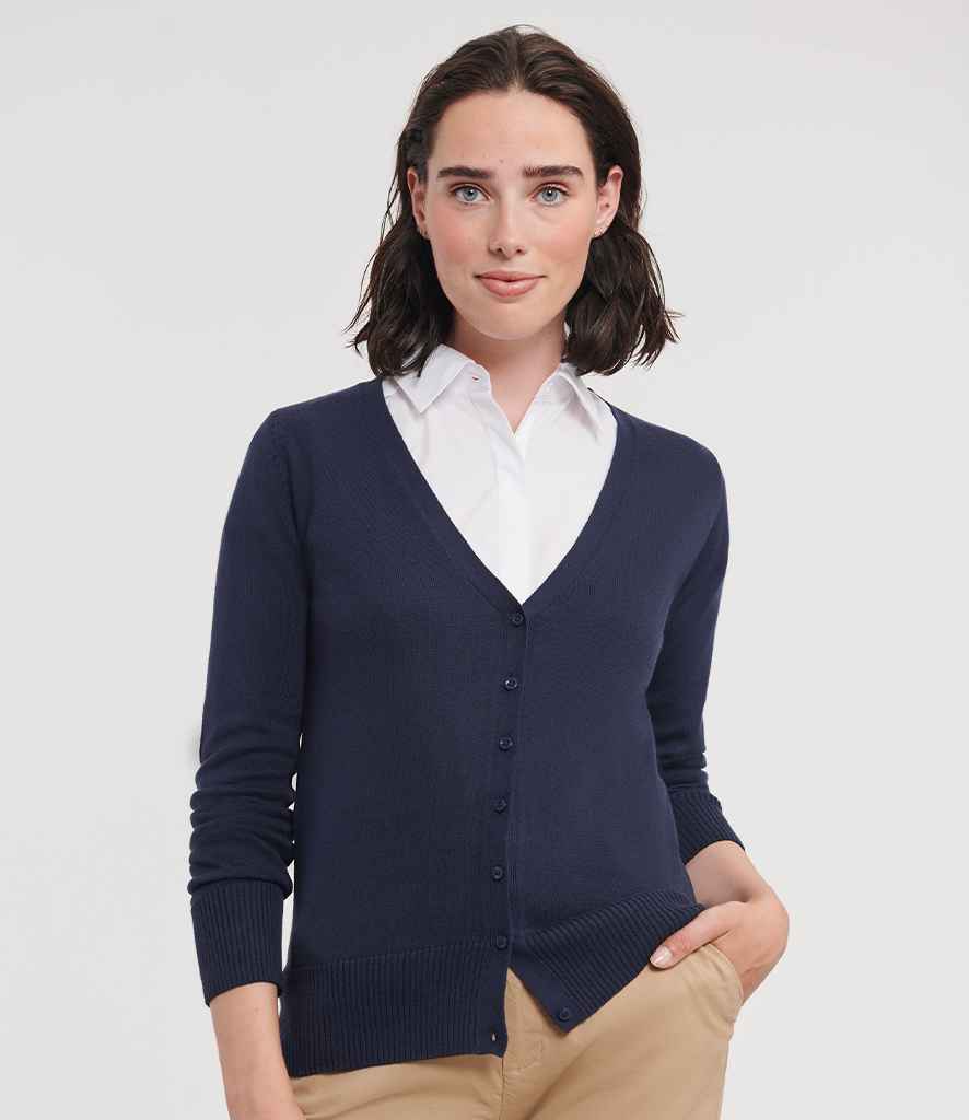 Russell Collection Ladies Cotton Acrylic V Neck Cardigan | French Navy