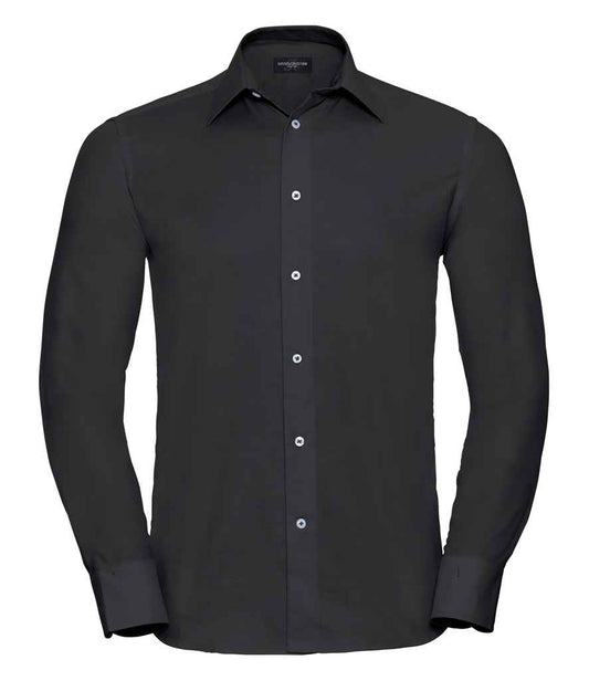 Russell Collection Long Sleeve Tailored Oxford Shirt | Black