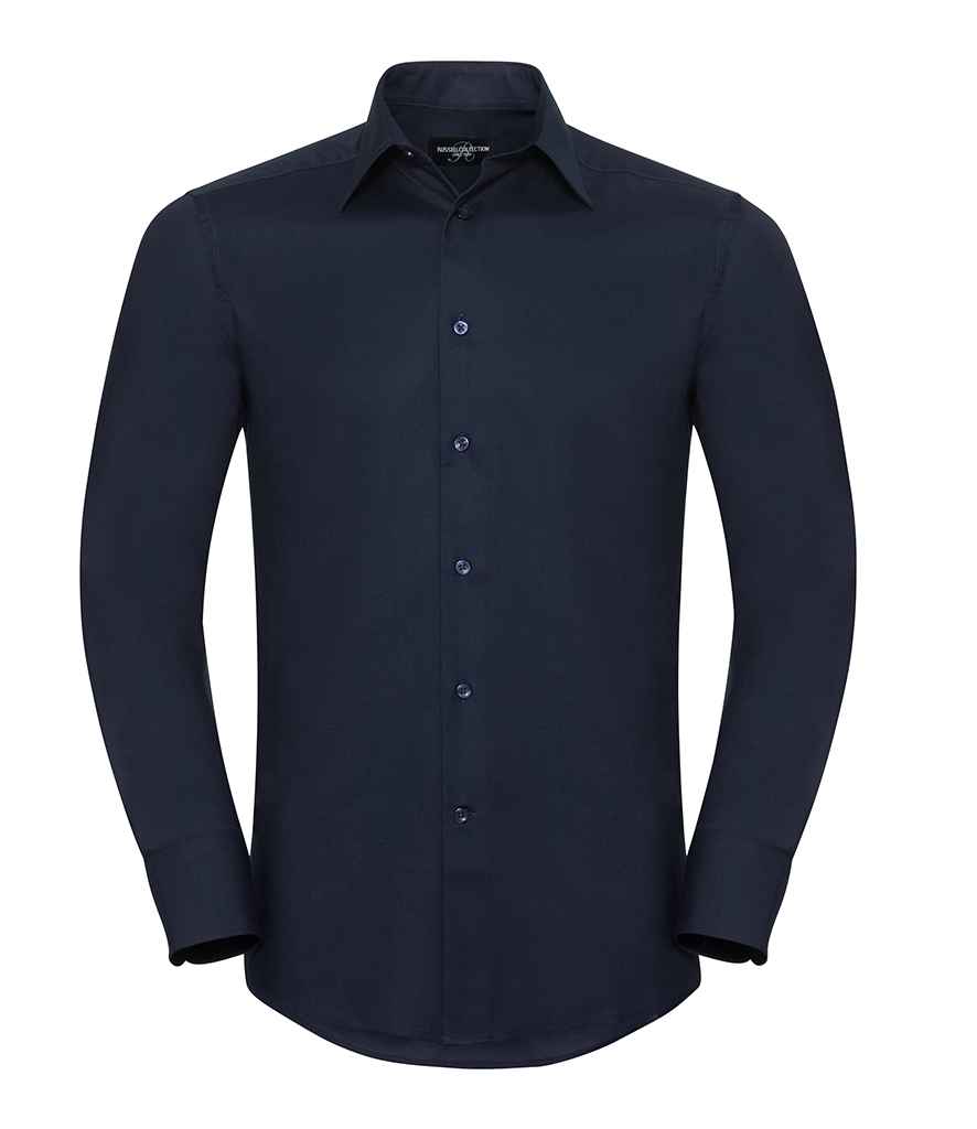 Russell Collection Long Sleeve Tailored Oxford Shirt | Bright Navy