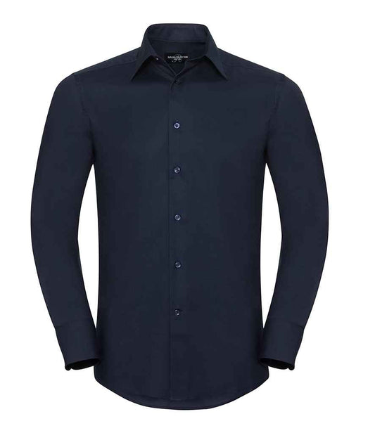 Russell Collection Long Sleeve Tailored Oxford Shirt | Bright Navy