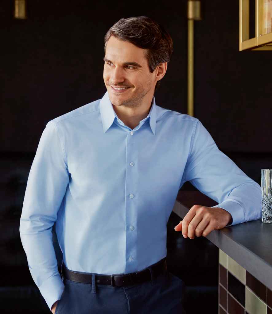 Russell Collection Long Sleeve Tailored Oxford Shirt | Oxford Blue