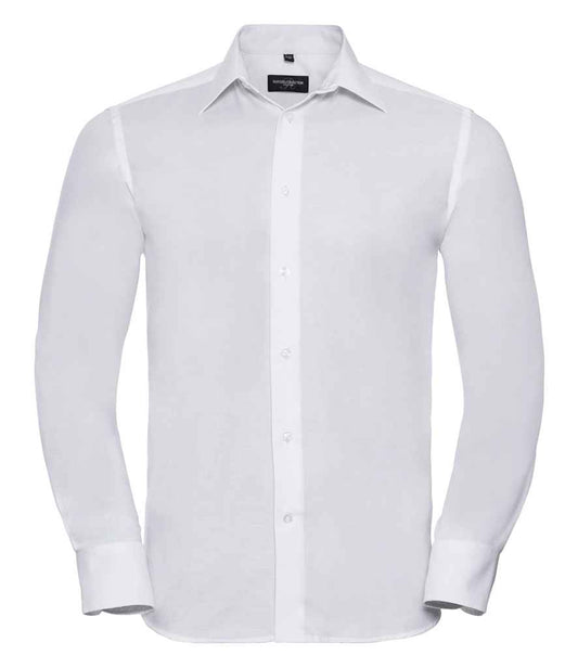Russell Collection Long Sleeve Tailored Oxford Shirt | White