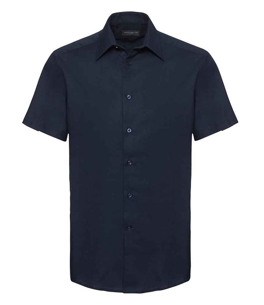 Russell Collection Short Sleeve Tailored Oxford Shirt | Bright Navy