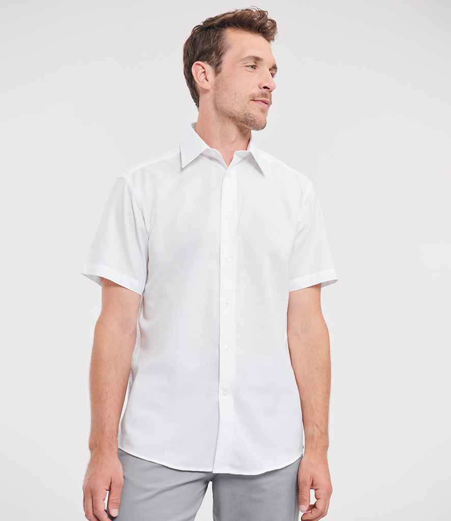 Russell Collection Short Sleeve Tailored Oxford Shirt | White