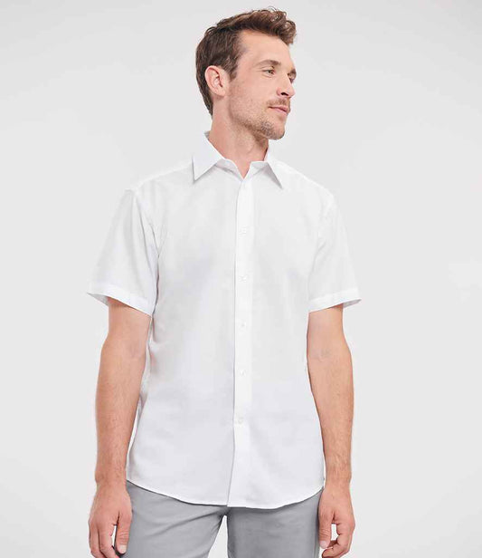 Russell Collection Short Sleeve Tailored Oxford Shirt | White
