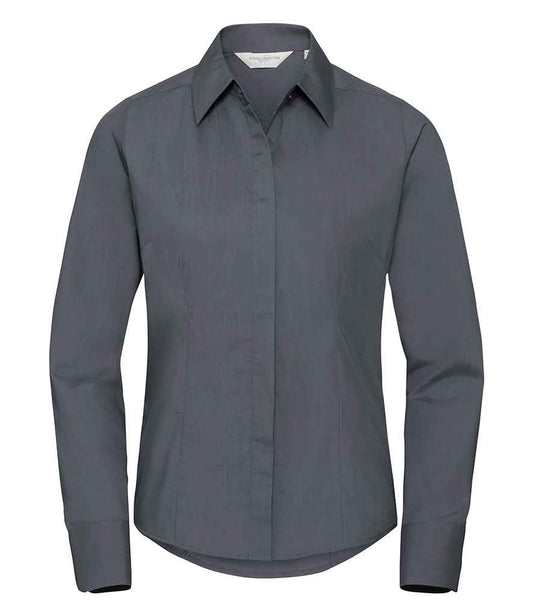 Russell Collection Ladies Long Sleeve Fitted Poplin Shirt | Convoy Grey