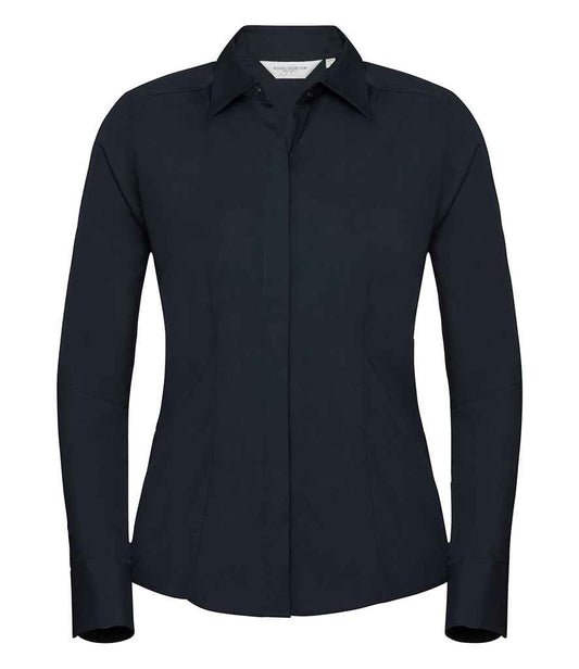 Russell Collection Ladies Long Sleeve Fitted Poplin Shirt | French Navy
