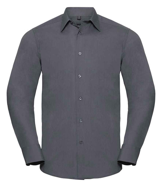 Russell Collection Long Sleeve Tailored Poplin Shirt | Convoy Grey