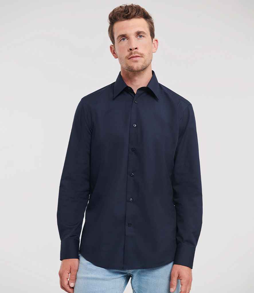 Russell Collection Long Sleeve Tailored Poplin Shirt | French Navy