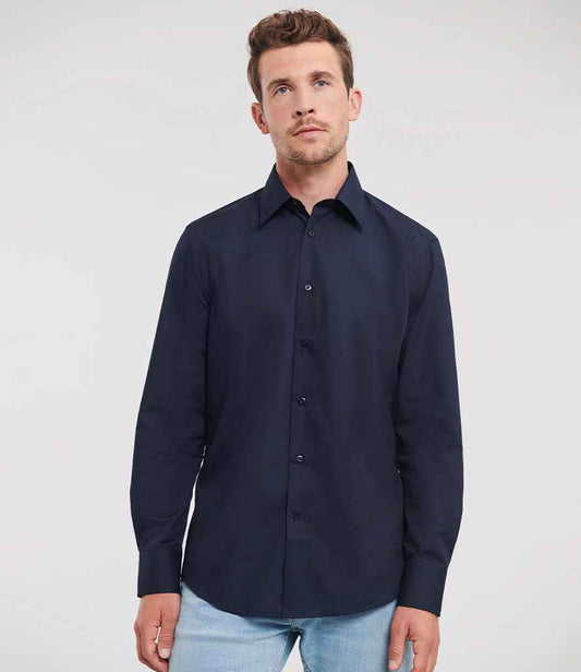 Russell Collection Long Sleeve Tailored Poplin Shirt | French Navy