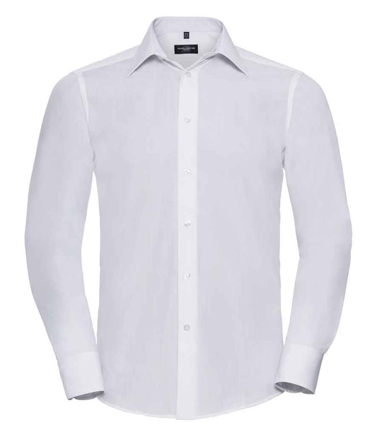 Russell Collection Long Sleeve Tailored Poplin Shirt | White