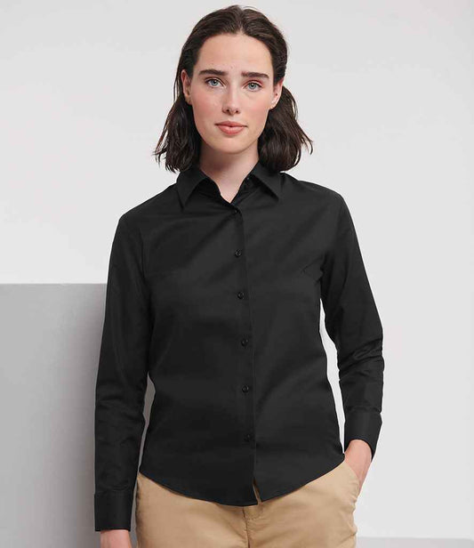 Russell Collection Ladies Long Sleeve Easy Care Oxford Shirt | Black