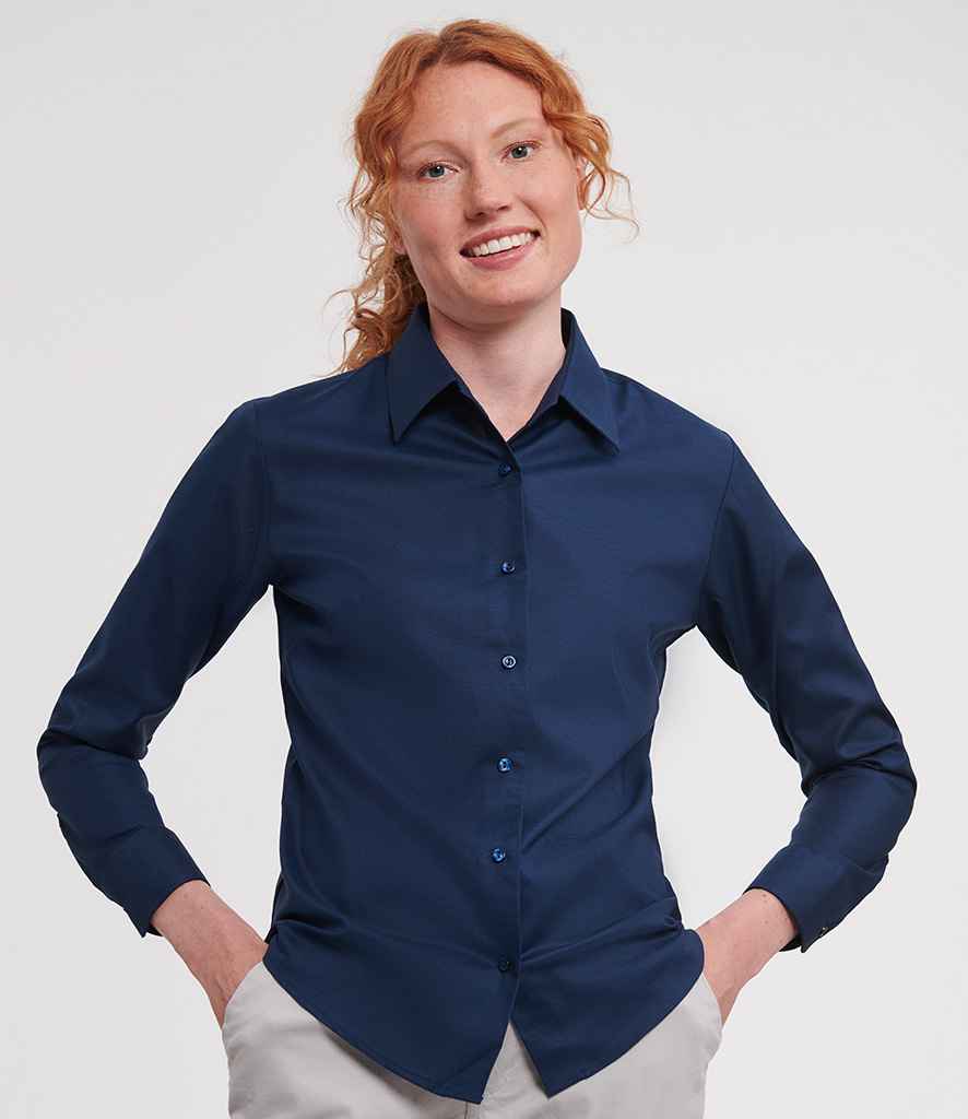 Russell Collection Ladies Long Sleeve Easy Care Oxford Shirt | Bright Navy