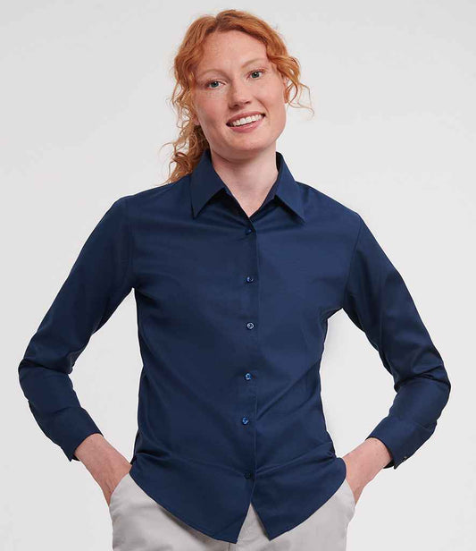 Russell Collection Ladies Long Sleeve Easy Care Oxford Shirt | Bright Navy