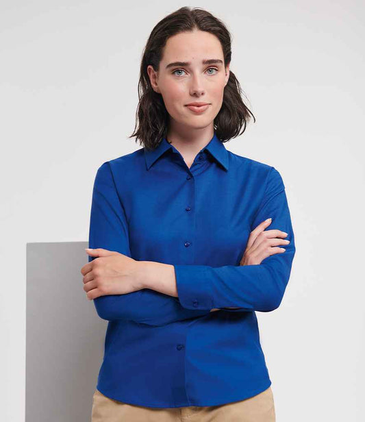 Russell Collection Ladies Long Sleeve Easy Care Oxford Shirt | Bright Royal