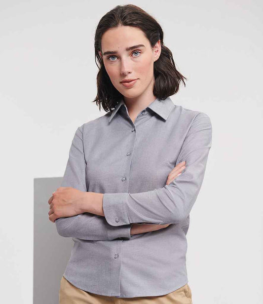 Russell Collection Ladies Long Sleeve Easy Care Oxford Shirt | Silver