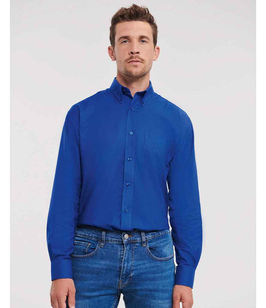 Russell Collection Long Sleeve Easy Care Oxford Shirt | Bright Royal