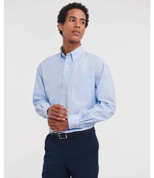 Russell Collection Long Sleeve Easy Care Oxford Shirt | Oxford Blue