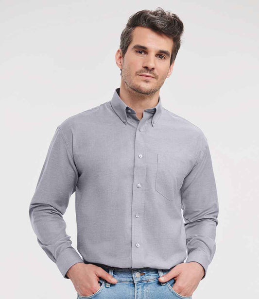 Russell Collection Long Sleeve Easy Care Oxford Shirt | Silver