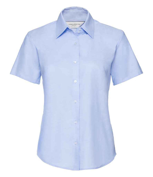 Russell Collection Ladies Short Sleeve Easy Care Oxford Shirt | Oxford Blue