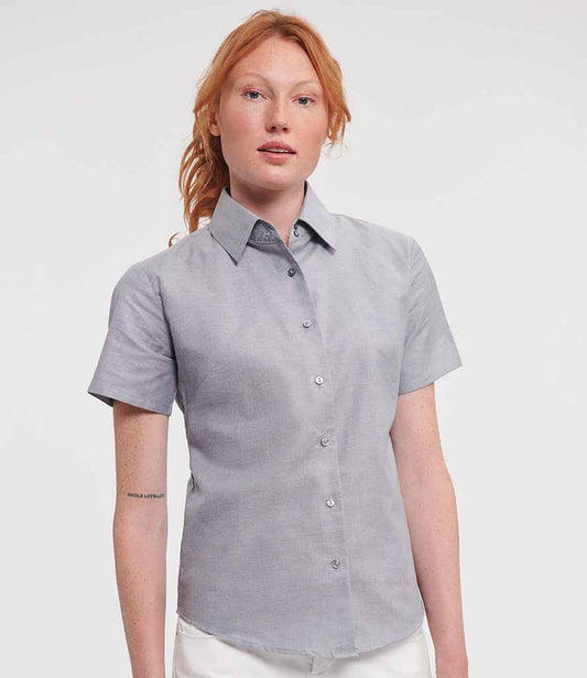 Russell Collection Ladies Short Sleeve Easy Care Oxford Shirt | Silver