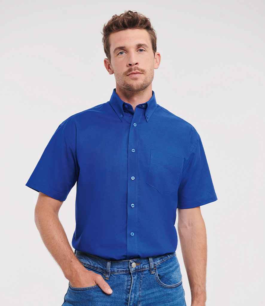 Russell Collection Short Sleeve Easy Care Oxford Shirt | Bright Royal