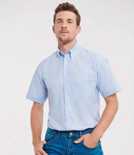 Russell Collection Short Sleeve Easy Care Oxford Shirt | Oxford Blue