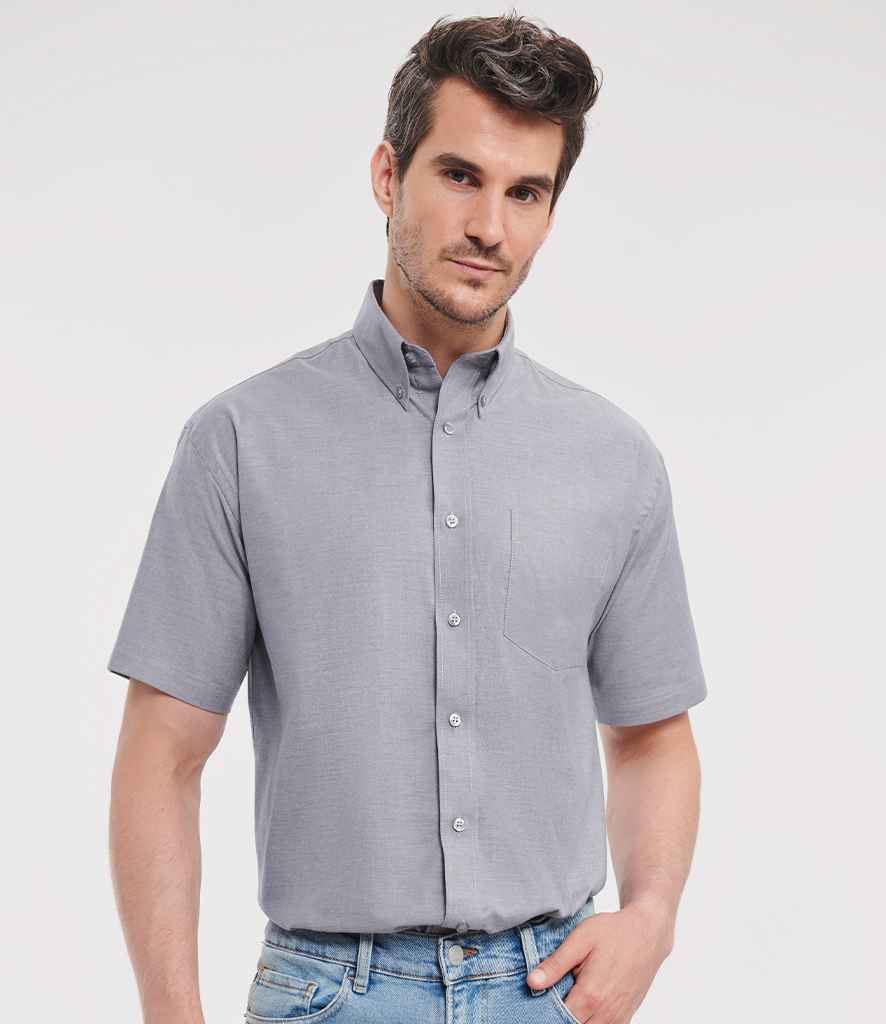 Russell Collection Short Sleeve Easy Care Oxford Shirt | Silver