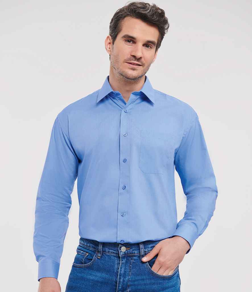 Russell Collection Long Sleeve Easy Care Poplin Shirt | Corporate Blue