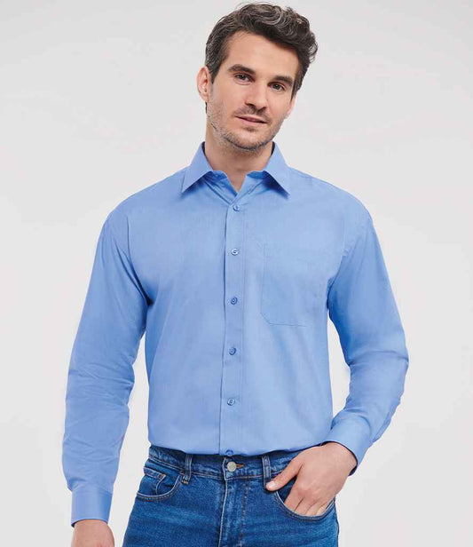 Russell Collection Long Sleeve Easy Care Poplin Shirt | Corporate Blue