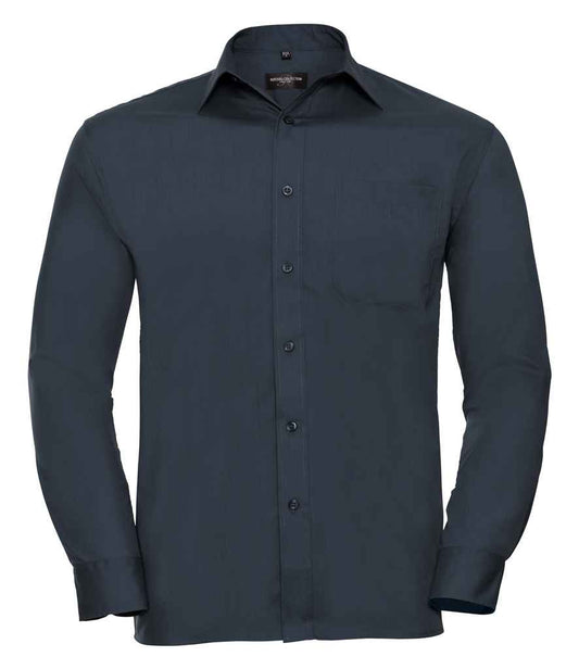Russell Collection Long Sleeve Easy Care Poplin Shirt | French Navy