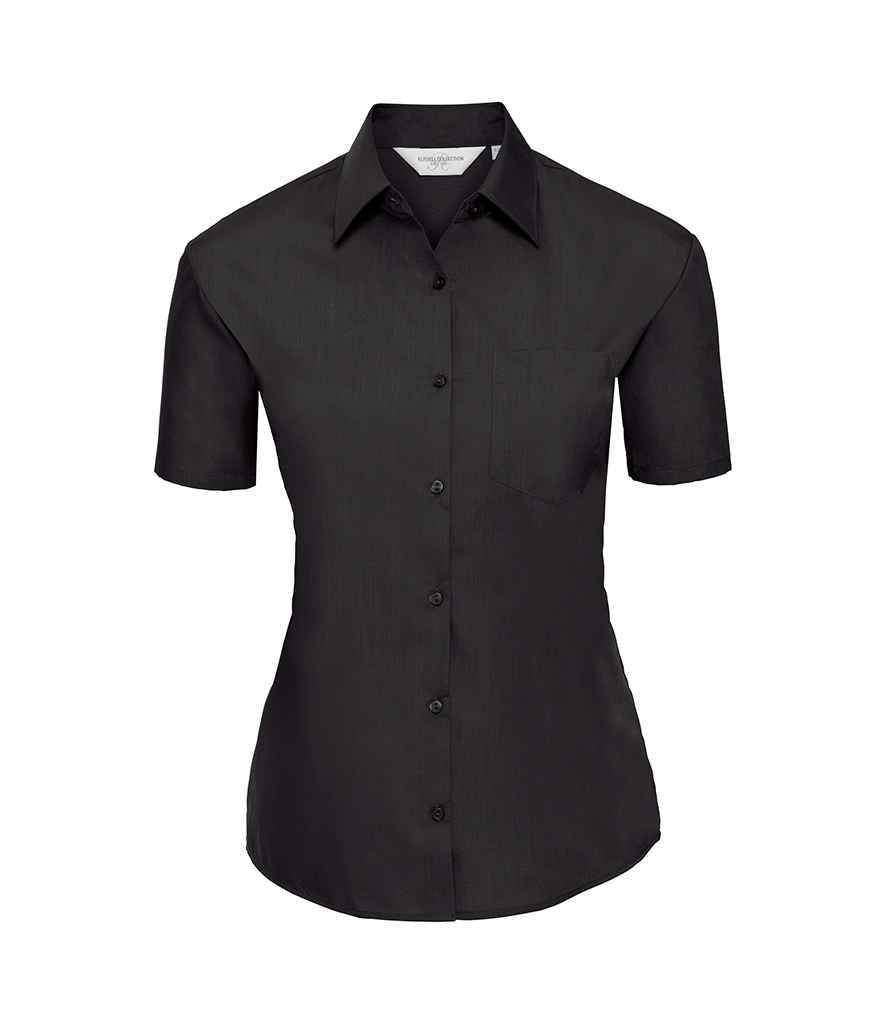 Russell Collection Ladies Short Sleeve Easy Care Poplin Shirt | Black