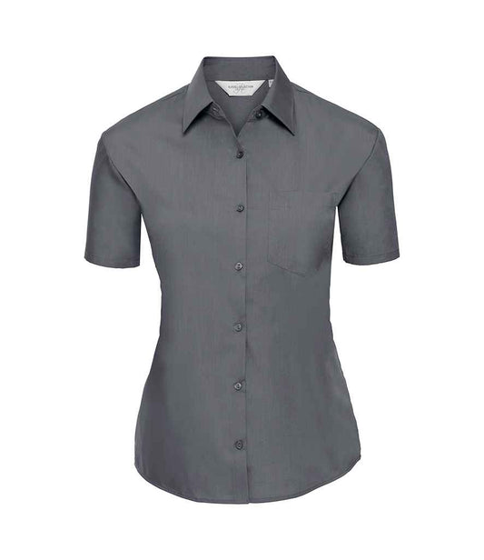 Russell Collection Ladies Short Sleeve Easy Care Poplin Shirt | Convoy Grey