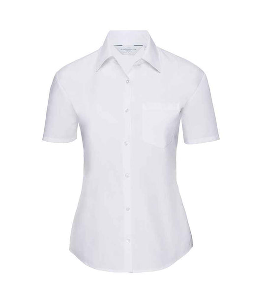 Russell Collection Ladies Short Sleeve Easy Care Poplin Shirt | White