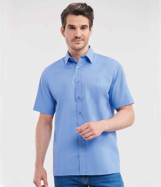 Russell Collection Short Sleeve Easy Care Poplin Shirt | Corporate Blue
